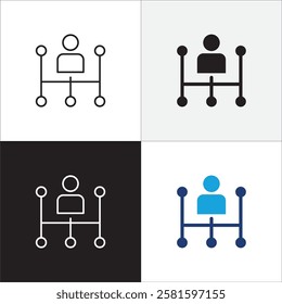 Business person network connection icon set. Icons that have meaning of relation, community, management, partner, social, interaction, communication. Vector icon design in thin line and flat design.