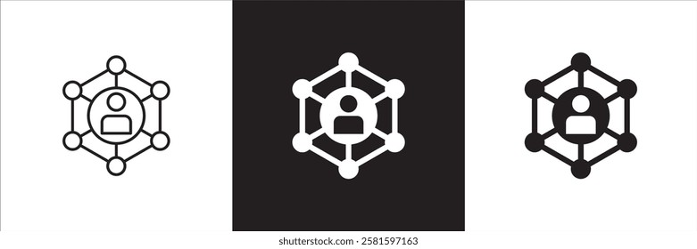 Business person network connection icon set. Icons that have meaning of relation, community, management, partner, social, interaction, communication. Vector icon design in thin line and flat design.