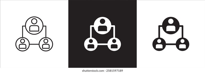 Business person network connection icon set. Icons that have meaning of relation, community, management, partner, social, interaction, communication. Vector icon design in thin line and flat design.