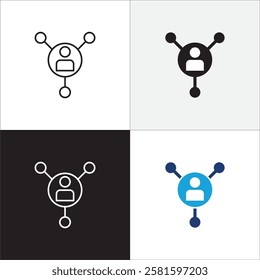 Business person network connection icon set. Icons that have meaning of relation, community, management, partner, social, interaction, communication. Vector icon design in thin line and flat design.