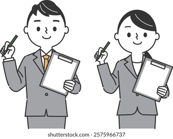 Business Person with Pencil and Questionnaire Upper Body Vector