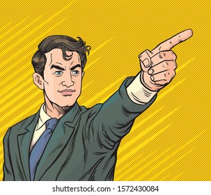 Business person is pointing, Pop art retro vector illustration vintage kitsch