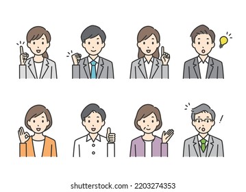 Business person positive pose icon set.