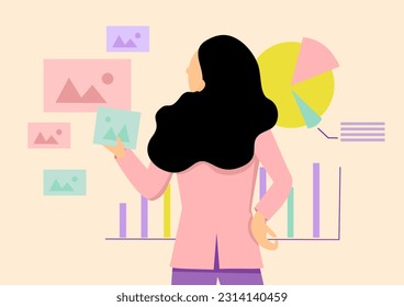 Business person put together data gathering information marketing target analysis