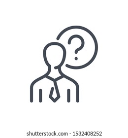 Business person with question mark line icon. Support assistant person vector outline sign.