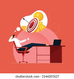 Business Person Relaxing On Chair At Work Place And Making Future Goal Setting, Making Strategy For New Target