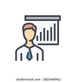 Business Person with Report Chart color line icon. Entrepreneur vector outline colorful sign.