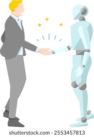 business person and a robot shaking hands vector illustration