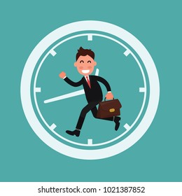 business person running, clock in background