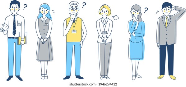 Business Person Significant Expression Male and Women Six People Full Body Set