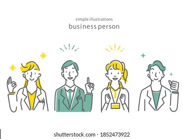 business person simple icon set, hand drawn