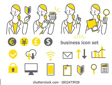 business person simple icon set, hand drawn