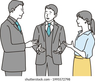 Business person talking with three people