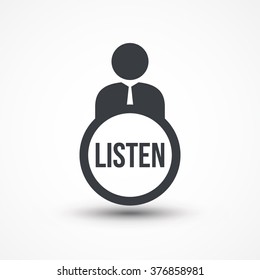 Business person with text LISTEN flat icon