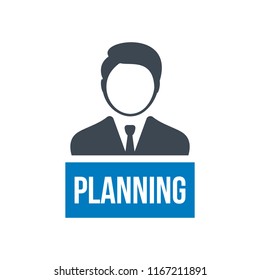 Business person with text PLANNING flat icon