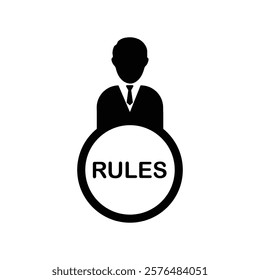 Business person with text rules flat icon. Rules and regulations. Terms and conditions icon. Rule icon, regulation, principle, concept, contract, agreement,