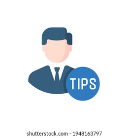 Business person with text TIPS flat icon isolated background