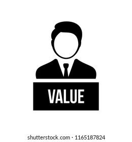 Business person with text VALUE flat icon