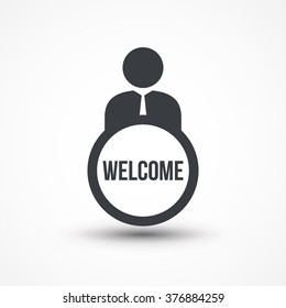 Business person with text WELCOME flat icon