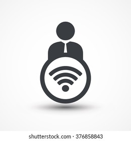 Business person with text WI FI flat icon