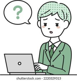 Business person thinking in front of a computer
