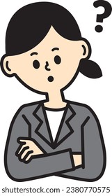 Business person thinking troubled worried arms crossed female work suit illustration