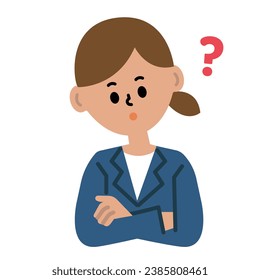 Business person thinking troubled worried arms crossed female work suit illustration