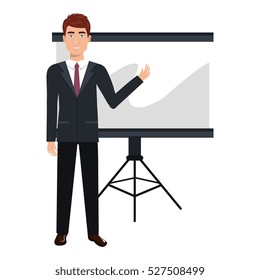 business person training with blackboard