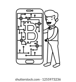 business person using smartphone with bitcoin