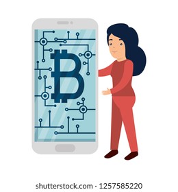 business person using smartphone with bitcoin