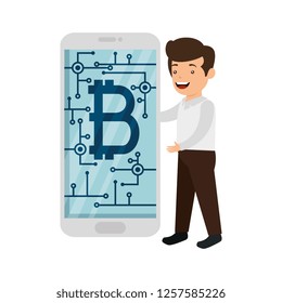 business person using smartphone with bitcoin
