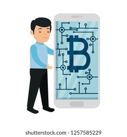 business person using smartphone with bitcoin