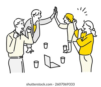 Business person vector illustration of a man and woman high-fiving team - Negotiation - Contract - Success