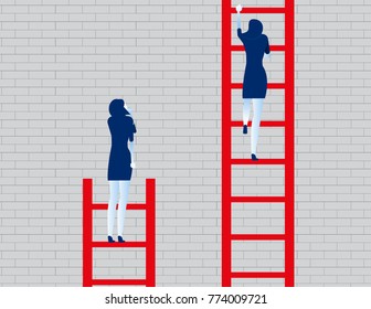 Business person watching leader climb on ladder. Concept business vector illustration.