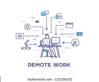 Business person working on computer . business icons. Joint efforts, success, union. Success Cooperation. line icon illustration. flat illustration character design isolated on white background