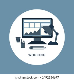 Business person working on computer.vector flat illustration