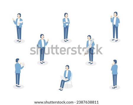 Business person working. Smartphone and computer work. Thinking, inspiration, motivation. Isometric illustration set.