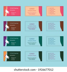 Business or personal card vector template with colour and filling variants. Free hand drawing design. Art and fashion mood.