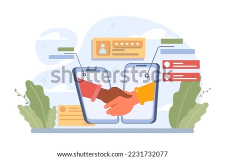Business and personal reputation. Building and improving relationship with people and improving customer loyalty. Online identity management. Flat vector illustration