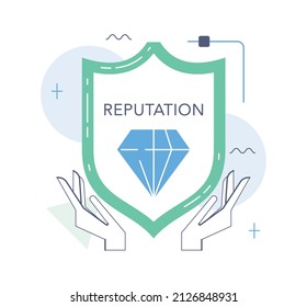 Business and personal reputation concept. Building and improving relationship with people and improving customer loyalty. Online identity management. Flat vector illustration
