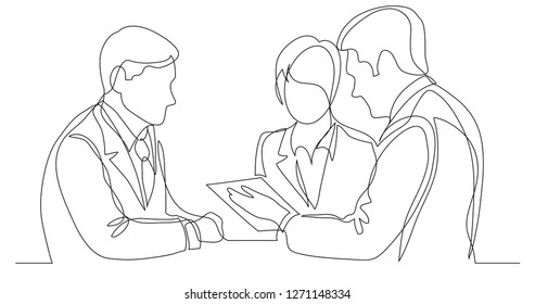 Business Persons Discussing Working Contract - One Line Drawing