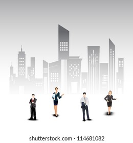 Business persons on abstract urban city background. EPS 10.
