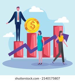 business persons in statistics bars