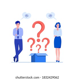 Business persons thinking with question mark. Business concept vector illustration.