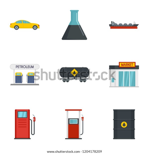 Business petrol icon set. Flat set of 9 business\
petrol vector icons for web\
design