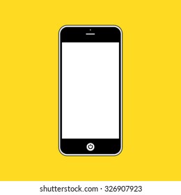  Business Phone with blank white screen on yellow background.  Illustration Similar To iPhone.