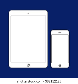 Business Phone and Tablet with blank screens on blue background.  Illustration Similar To iPhone, iPad.