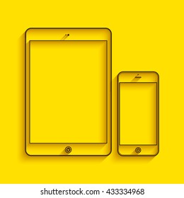 Business Phone and tablet with blank screens.