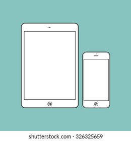  Business Phone and Tablet with blank white screens on green background. Illustration Similar To iPhone iPad.