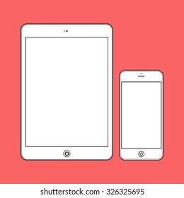  Business Phone and Tablet with blank white screens on red background. Illustration Similar To iPhone iPad.